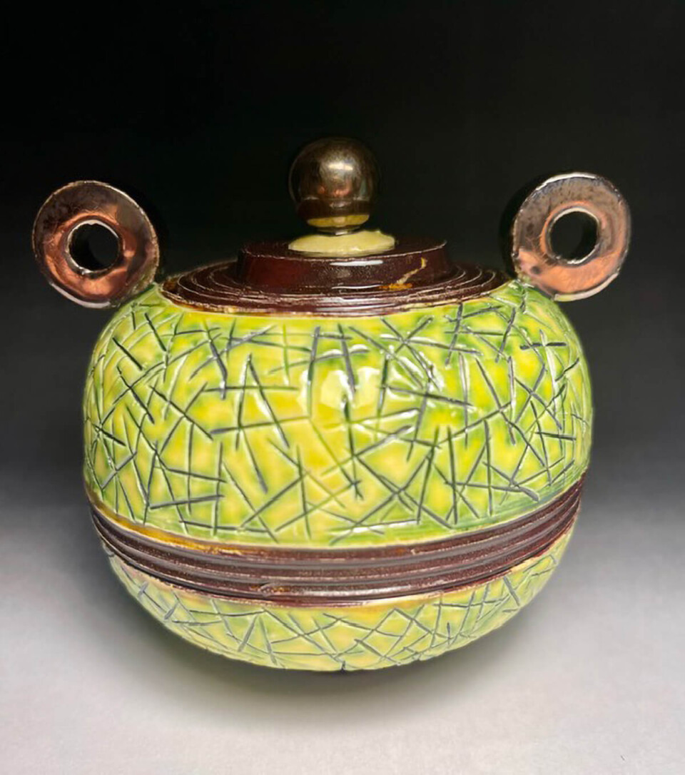 David Wright Pale Green Lidded Jar earthenware